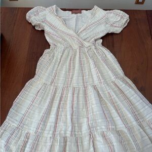 JessaKae Cream Midi Dress with Red & Blue Stripes